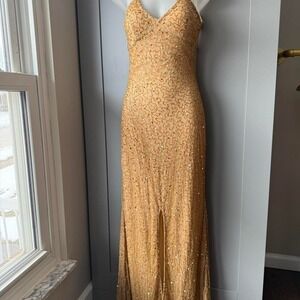 JUMP Gold Beaded Maxi Dress Open Back Formal Gown XS/ S
